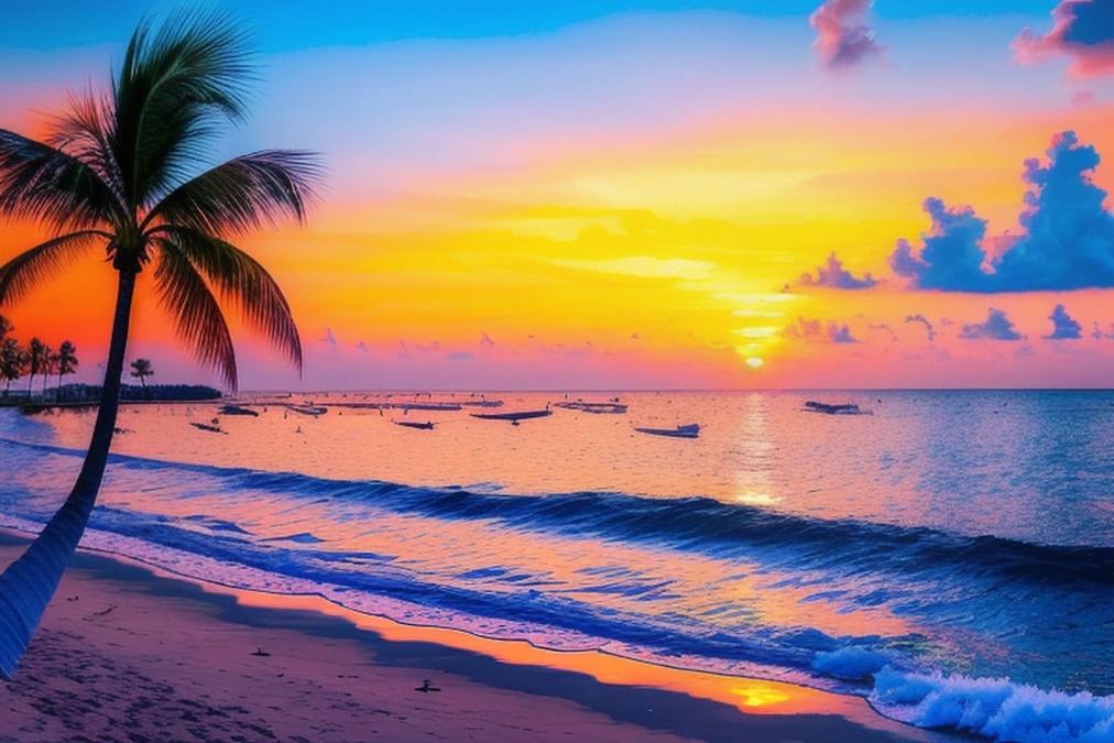 A stunning sunset over a serene beach